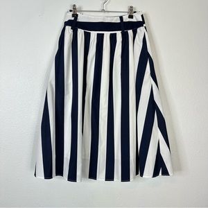 Boden a line midi skirt tea length striped coastal nautical feminine retro 60s